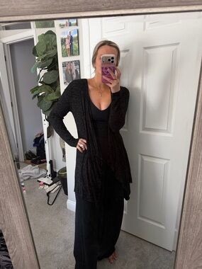 Knox Rose Black Draped Open-Front Sweater